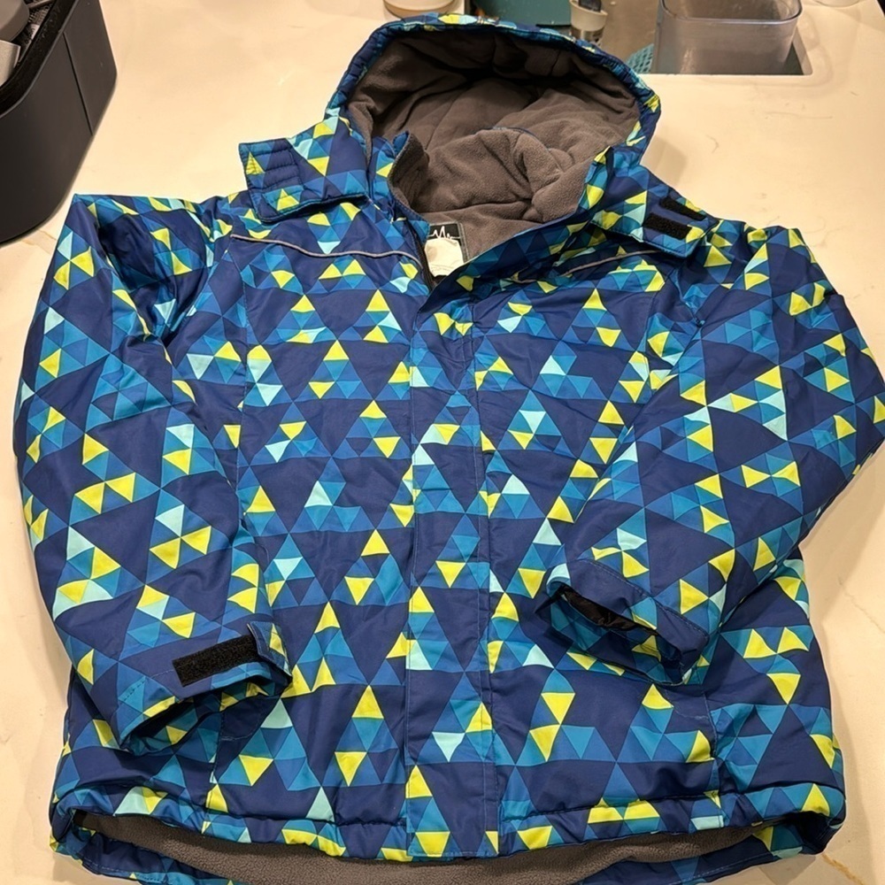 Pulse Kids Blue and Green Fleece Lined Hooded Ski Jacket Size 14/16 EUC
